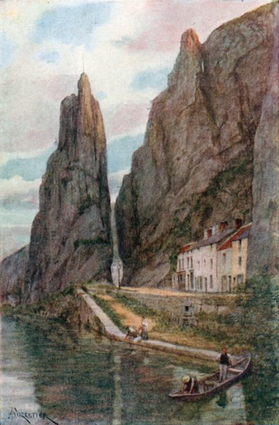 Le Rocher Bayard, Dinant (colour litho) - Amedee (after) Forestier