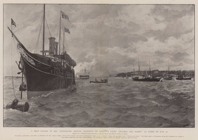 Un conseil privé en mer, les conseillers arrivant à bord du yacht de Sa Majesté Victoria et Albert à Cowes le 26 juillet - Amedee Forestier