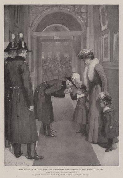 Lord Roberts dans son hôtel londonien, le commandant en chef saluant la petite fille de Lady Settrington - Amedee Forestier