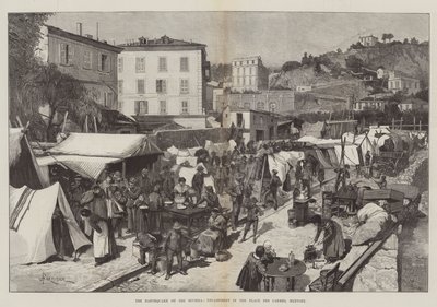 Le tremblement de terre sur la Riviera, campement sur la place des Carmes, Menton - Amedee Forestier