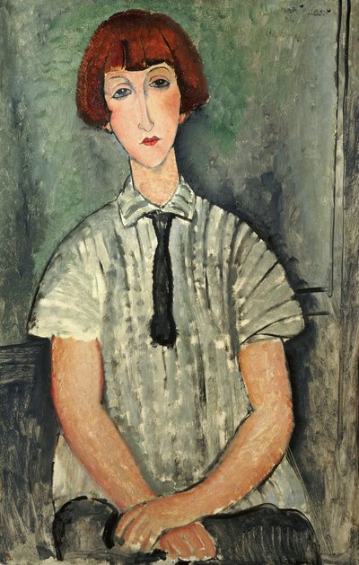 French :  Jeune Fille au corsage rayé Young Girl with a Striped Blouse - Amedeo Modigliani