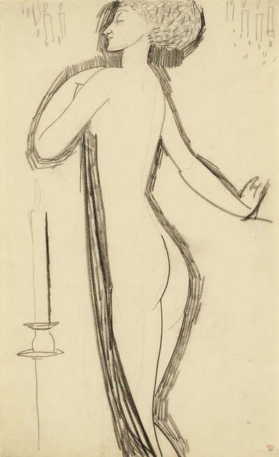 Femme nue debout de profil avec une bougie allumée, c. 1911 - Amedeo Modigliani