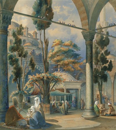 Cour de la mosquée Sultan Bayezid à Constantinople - Amedeo Preziosi