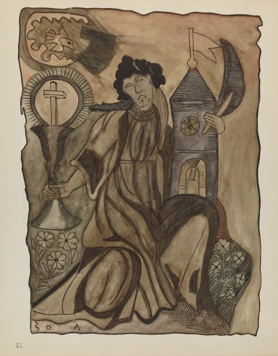 Planche 41 : Sainte Barbe : Du portfolio "Dessins coloniaux espagnols du Nouveau-Mexique" - American 20th Century