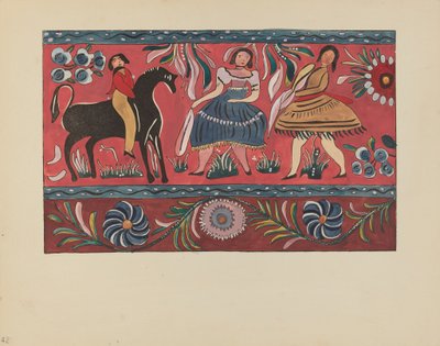 Planche 42: Design de Coffre Peint: Du Portfolio "Designs Coloniaux Espagnols du Nouveau-Mexique" - American 20th Century