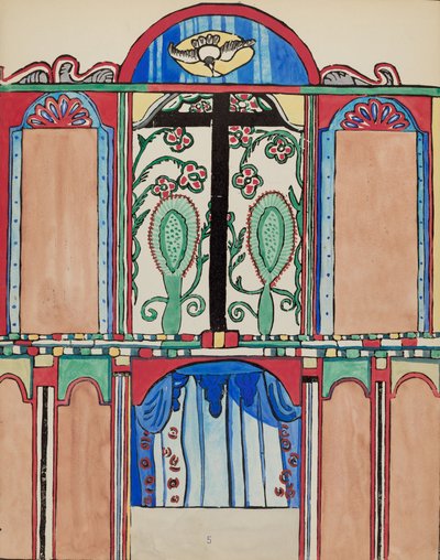 Planche 5 : Retable principal, Santa Cruz : Du portfolio "Dessins coloniaux espagnols du Nouveau-Mexique" - American 20th Century