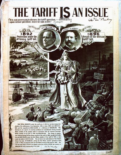 Affiche politique prônant le code fiscal de McKinley sur celui de Wilson - American School