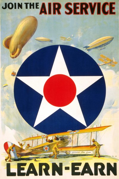 Affiche américaine « Rejoignez le service aérien Apprenez - gagnez. » éditée entre 1917 et 1920 - American School