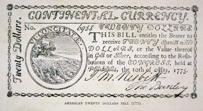 Billet américain de vingt dollars de 1775 - American School