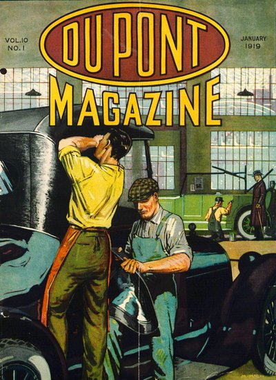 Réparation automobile, couverture du DuPont Magazine, janvier 1919 - American School