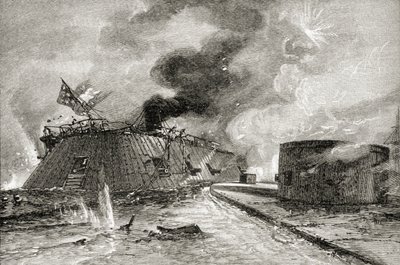 Bataille entre le Monitor et le Merrimac en 1862, tirée de 