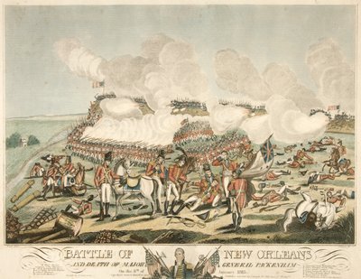 Bataille de la Nouvelle-Orléans et mort du Major Général Packenham le 8 janvier 1815, pub. 1815 - American School