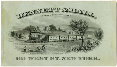 Carte commerciale de Bennett & Hall [recto], 1882 (lithographie gravée [carte commerciale]) - American School