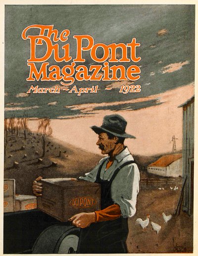 Machines de forage et explosifs, couverture du DuPont Magazine, mars-avril 1922 - American School