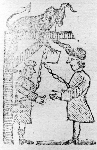 Les fonctionnaires britanniques faisant le travail du diable, illustration du Boston Gazette - American School