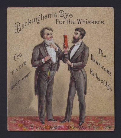 Publicité pour la teinture de moustaches de Buckingham - American School