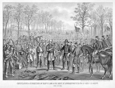 Capitulation et reddition de Robt. E. Lee et son armée à Appomattox Chi., Va. à Lt. Genl. U.S. Grant, 9 avril 1865, pub. 1885 - American School