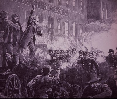 Émeute ouvrière de Haymarket à Chicago en 1886, gravure publiée dans Harper
