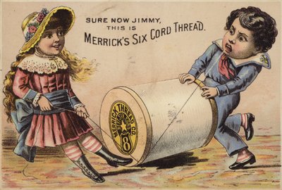 Enfants jouant avec une grande bobine de coton - American School