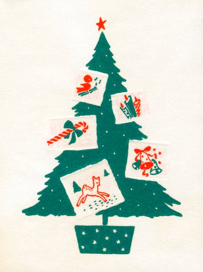 Arbre de Noël Décoré avec des Cartes de Noël - American School