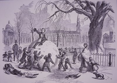 Boule de neige de Noël, scène sur Boston Common - American School