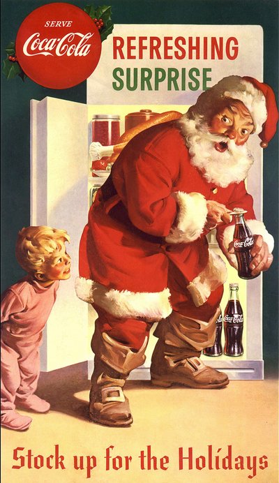 Publicité « Coca-Cola » avec le Père Noël, années 40. Autorisation préalable pour utilisation avec Coca-Cola requise. - American School