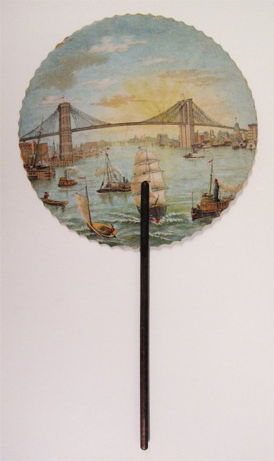 Éventail commémoratif imprimé avec scène du pont de Brooklyn - American School