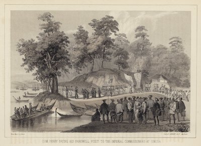 Le commodore Perry faisant ses adieux aux commissaires impériaux à Simoda, Japon - American School