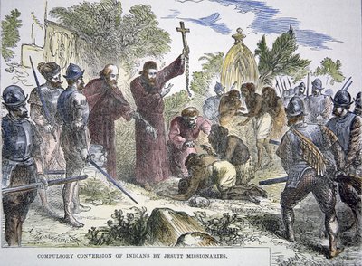 Conversion forcée des Amérindiens au christianisme par les missionnaires jésuites espagnols au XVIe siècle - American School