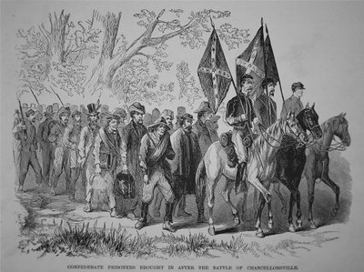 Prisonniers confédérés amenés après la bataille de Chancellorsville (lithographie) - American School
