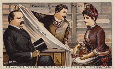 Couple achetant du tissu pour doublure de robe dans un grand magasin - American School