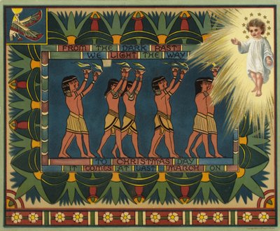 Carte de Noël à thème égyptien, montrant comment le passé a conduit à Jésus-Christ - American School
