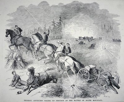 Artillerie fédérale prenant position à la bataille de South Mountain, septembre 1862 (gravure) - American School
