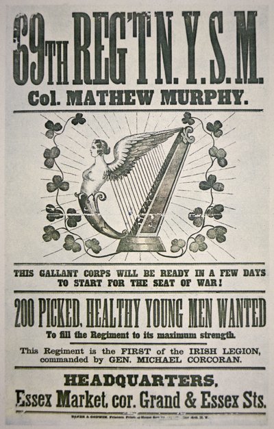 Affiche de recrutement fédéral pour le 69e Régiment, appelant les immigrants irlandais - American School