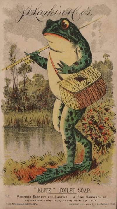 Grenouille allant à la pêche, publicité pour le savon de toilette Elite de J D Larkin, 1882 - American School
