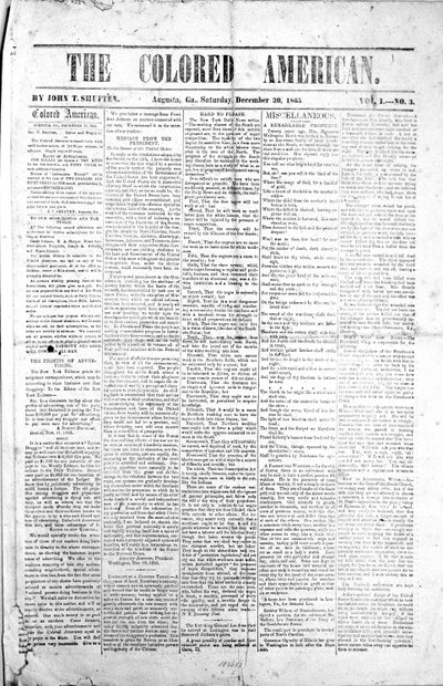 Première page de The Colored American, 30 décembre 1865 - American School