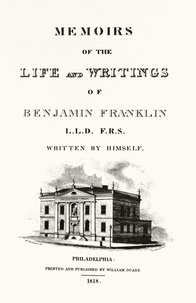 Frontispice des Mémoires de la vie et des écrits de Benjamin Franklin, autobiographie de Benjamin Franklin. Édition de 1818. - American School