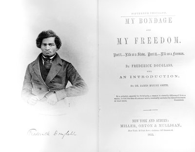 Frontispice et page de titre de My Bondage and My Freedom, par Frederick Douglass (1818-95) publié en 1855 - American School