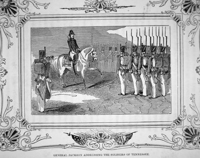 Le général Andrew Jackson parle à la milice du Tennessee avant la bataille de Horsehoe Bend, 27 mars 1814 - American School