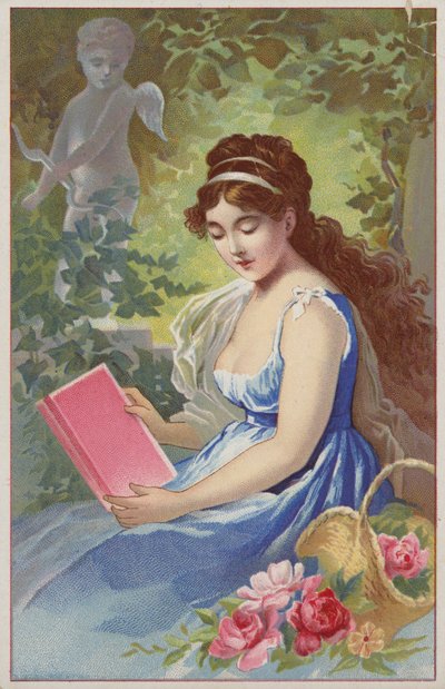 Fille en robe bleue lisant un livre - American School