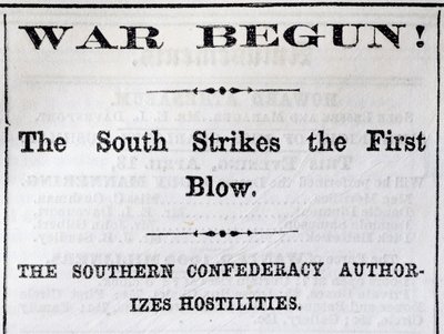 Titre du Boston Evening Transcript annonçant le début de la guerre civile, 13 avril 1861 - American School