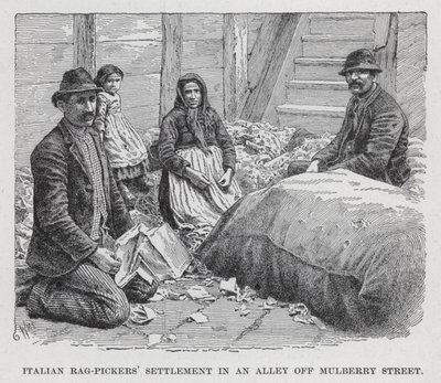 Colonie de chiffonniers italiens dans une allée de Mulberry Street (lithographie) - American School