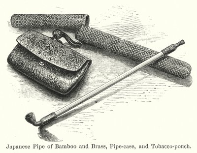 Pipe japonaise en bambou et laiton, étui à pipe et pochette à tabac - American School