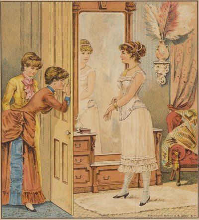 Dame admirant son reflet dans le miroir en sous-vêtements - American School