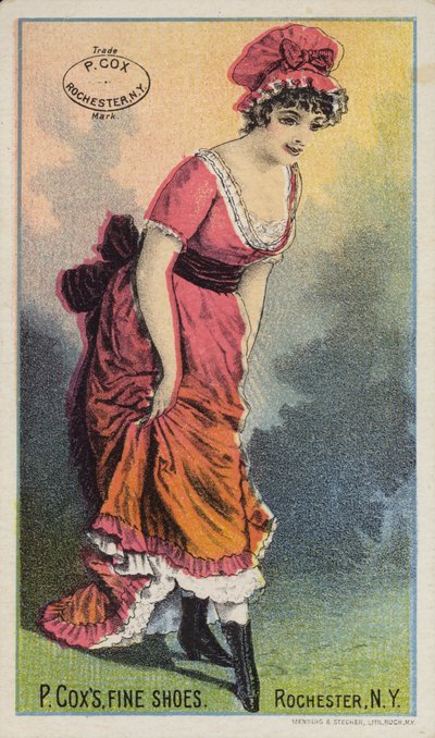 Dame avec un bonnet admirant des bottes - American School