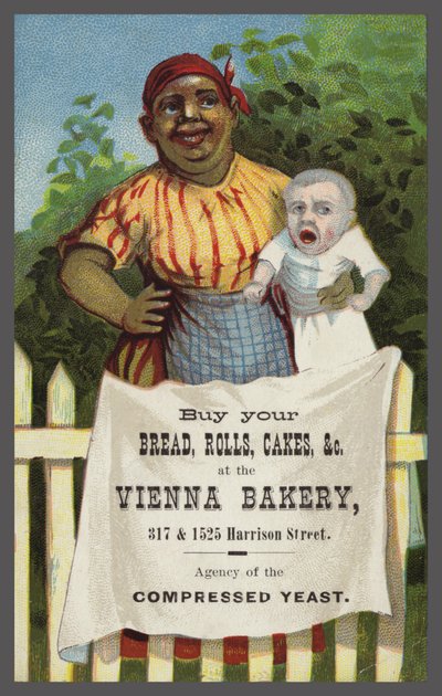 Dame avec bébé faisant la publicité de la boulangerie de Vienne - American School