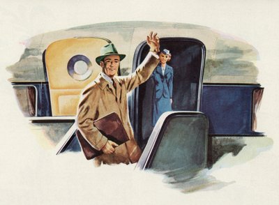 Homme faisant ses adieux en montant dans un avion - American School