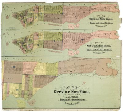 Carte de la ville de New York, montrant ses divisions politiques et subdivisions - American School
