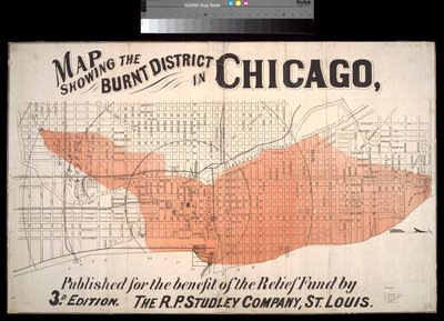 Carte montrant le quartier incendié de Chicago, vers 1872 - American School