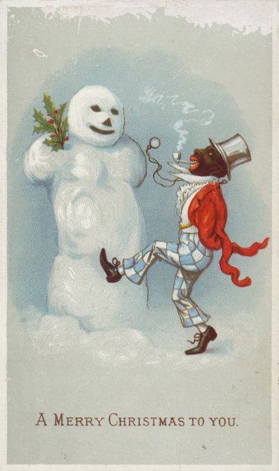 Carte de Noël avec un nègre et un bonhomme de neige - American School